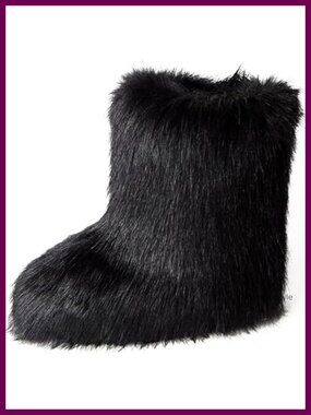 Faux Fur Fluffy Winter Snow Boots Furry Closed Toe Pull-On Booties